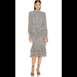 Saloni Isa Ruffle Dress Size 4 Black Ivory Tile